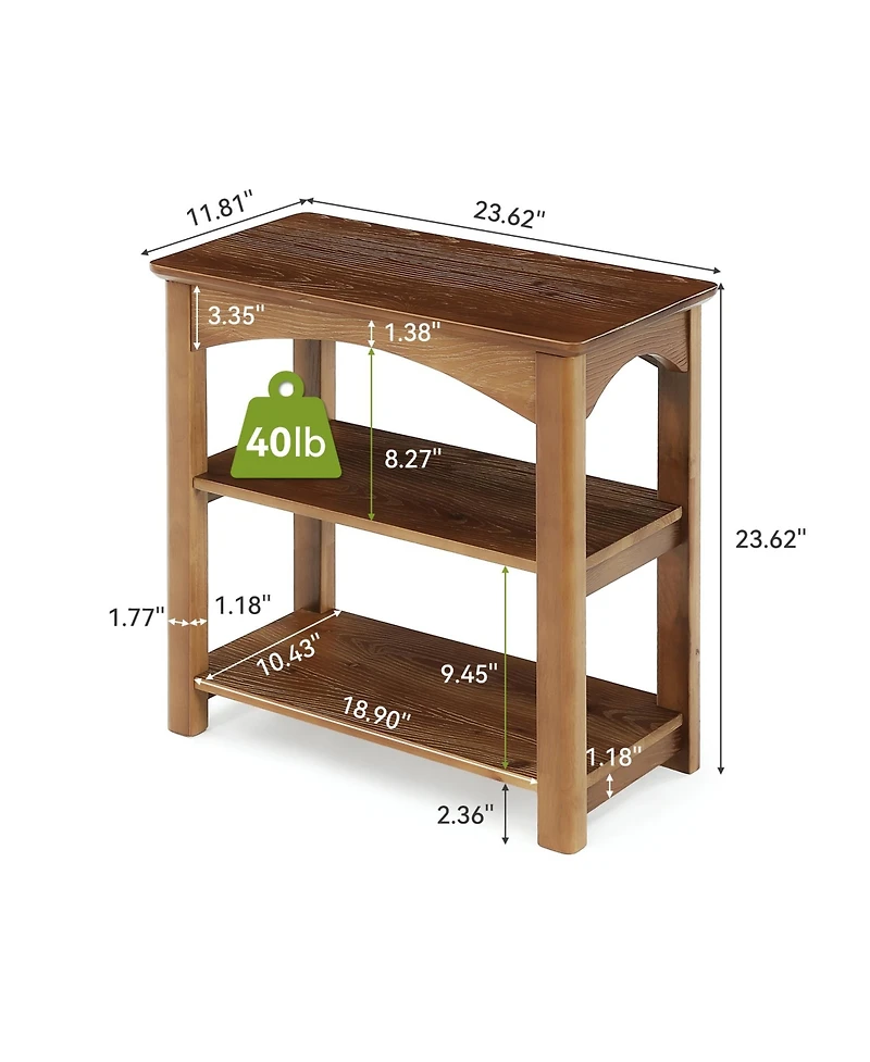 Tribesigns 3-Tier Solid Wood End Table Set of 2, Narrow Side Table with Storage Shelves, Solid Wood Sofa Side Table, Slim Nightstand Bedside Table