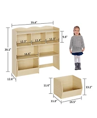 gaomon Set of 2 Toy Storage Organizer with Movable Drawers, Bookshelf with Hidden Wheels and 5 Open Cubbies, Multifunctional Floor Storage Chest