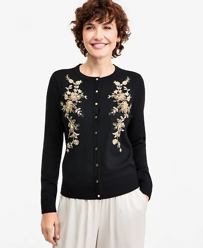 Jm Collection Women's Embellished Floral Applique Button-Front Cardigan, Macy's Exclusive