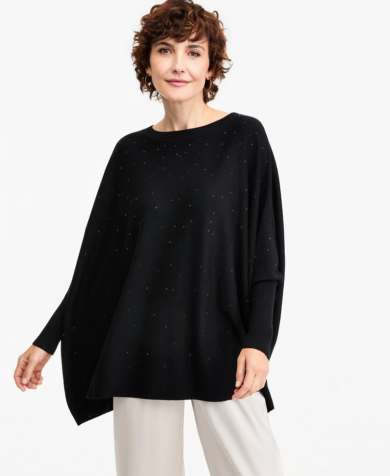 Jm Collection Women's Rhinestone Boat-Neck Poncho Sweater, Macy's Exclusive