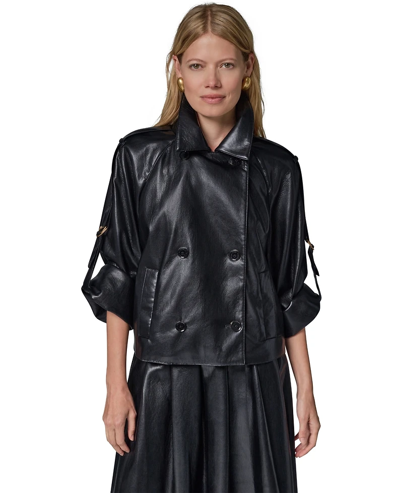 Donna Karan New York Petite Roll-Sleeve Collared Short Jacket