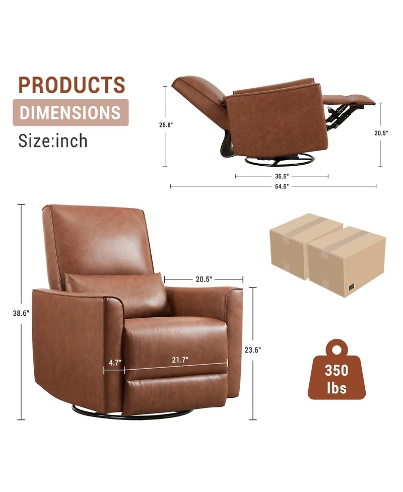 homfan 360degree(s) Swivel Rocking Recliner Chair – Deep Seat Pu Leather Lounge Chair with Lumbar Support and Padded Armrests