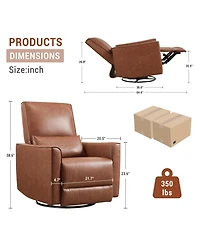 homfan 360degree(s) Swivel Rocking Recliner Chair – Deep Seat Pu Leather Lounge Chair with Lumbar Support and Padded Armrests