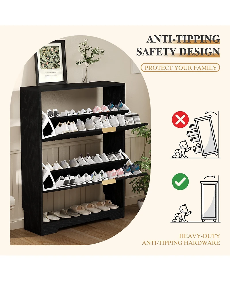 gaomon Entryway Shoe Storage Cabinet with double Flip Drawers, Wooden Organizer Adjustable Shelf, Slim Freestanding Rack
