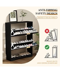 gaomon Entryway Shoe Storage Cabinet with double Flip Drawers, Wooden Organizer Adjustable Shelf, Slim Freestanding Rack