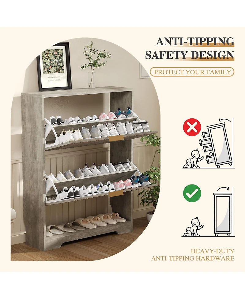 gaomon Entryway Shoe Storage Cabinet with double Flip Drawers, Wooden Organizer Adjustable Shelf, Slim Freestanding Rack