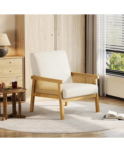 homfan Modern Rattan Accent Chair for Living Room – Upholstered Sofa with High Back Wooden Frame Comfortable Reading Leisure
