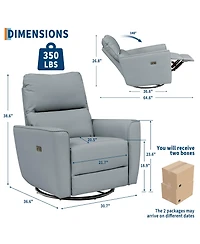 homfan Swivel Recliner Chair with Charging Port, Pu Leather Upholstered Swivel Glider with Adjustable Footrest and Curved Armrest