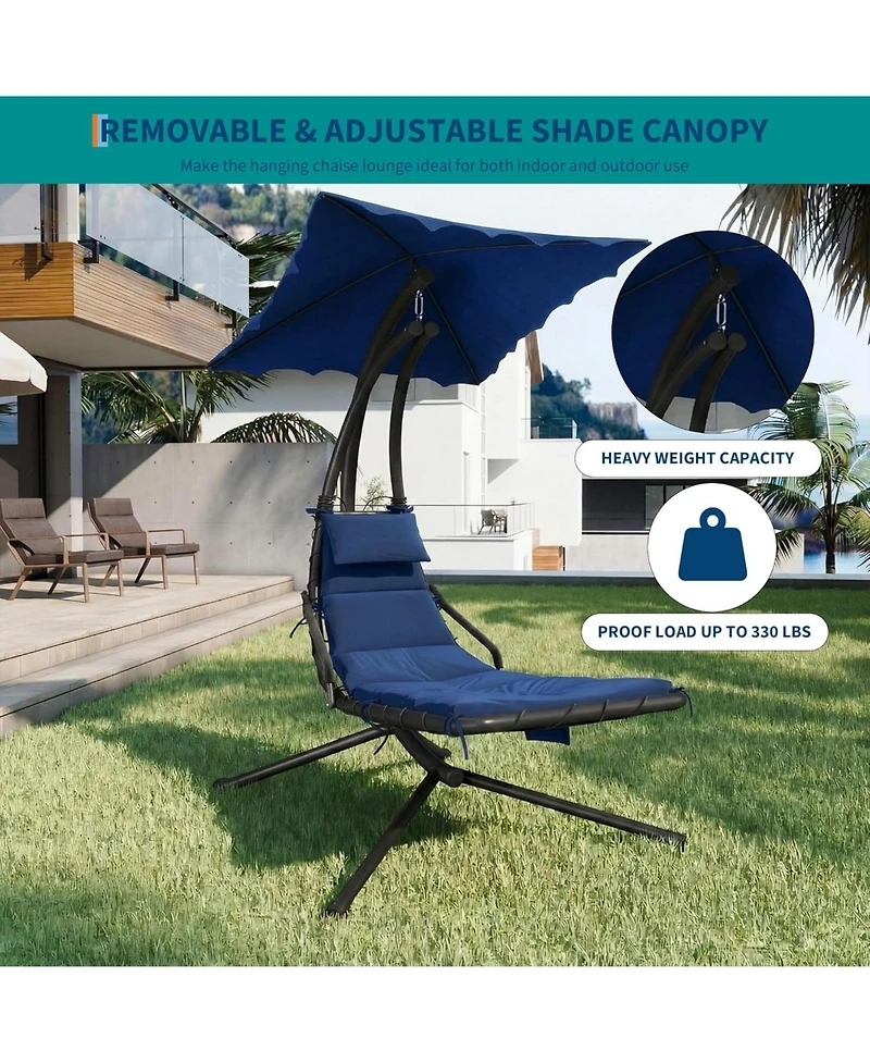 gaomon Hanging Chaise Lounge Swing Chair, Curved Steel Hammock Lounger Chairs for Patio Pool Garden Backyard