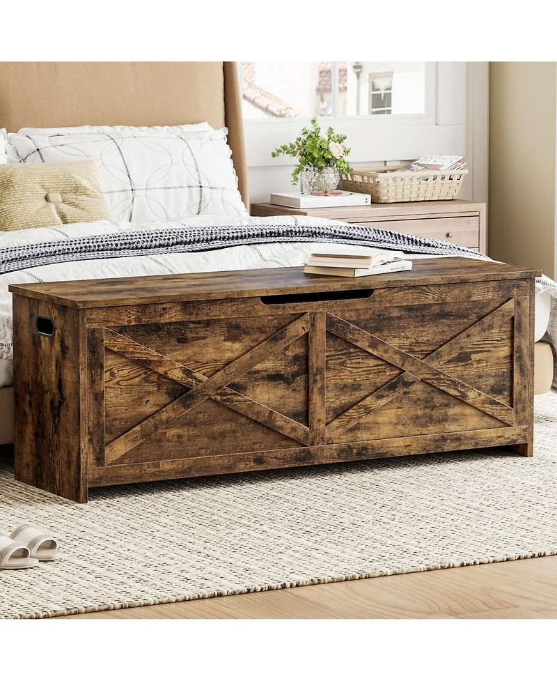 homfan 47.2" Wooden Storage Chest with Safety Hinges - Farmhouse Style Entryway Spacious Shoe and Blanket Organizer