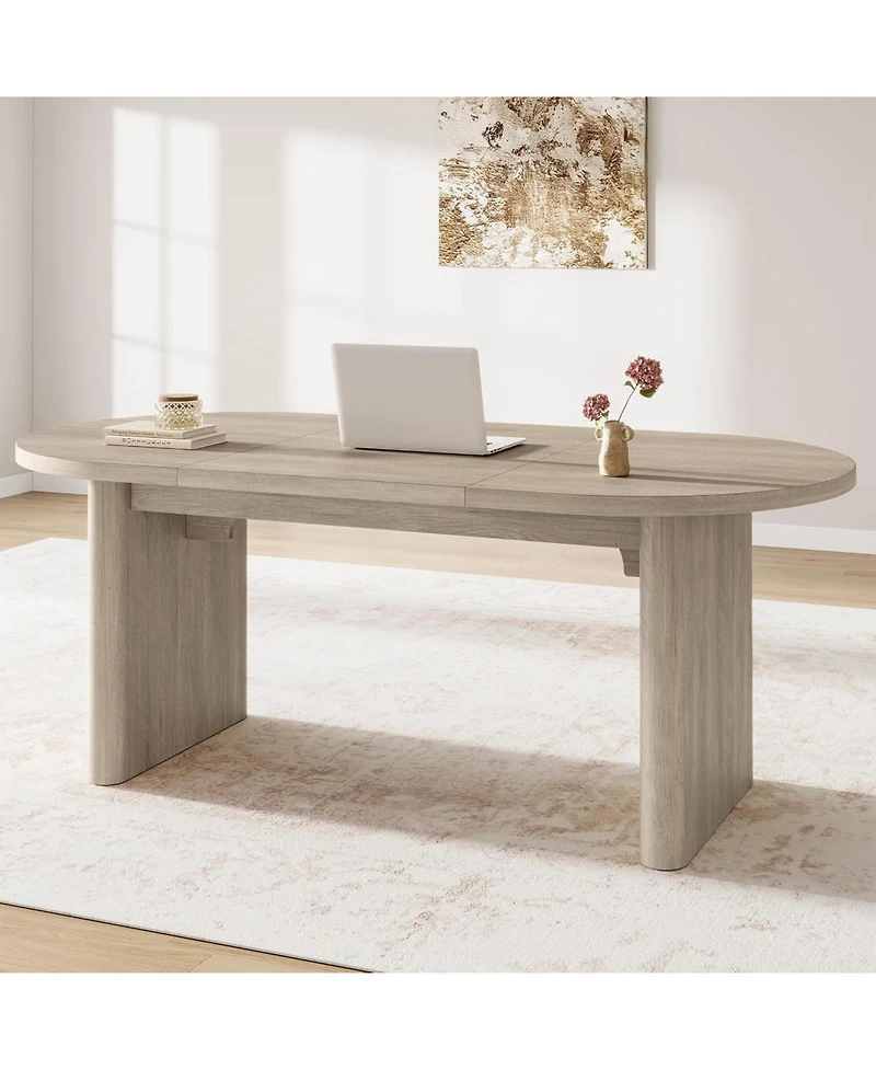 gaomon Oval Dining Table for 4-8, Double Pedestal Base, Modern Mdf Surface