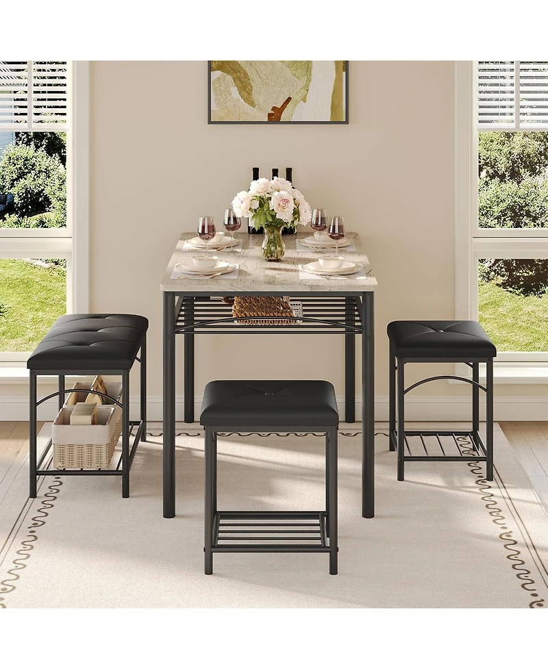 gaomon Dining Table Set for 4 with Upholstered Benches and 2 Stools, Small Kitchen Table Chairs Set of 4 for Apartment, Studio