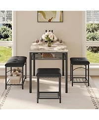 gaomon Dining Table Set for 4 with Upholstered Benches and 2 Stools, Small Kitchen Table Chairs Set of 4 for Apartment, Studio