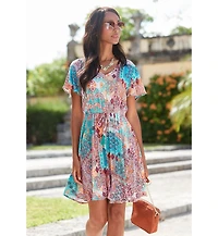 Lascana Women's Patchwork Print V-Neck Dress