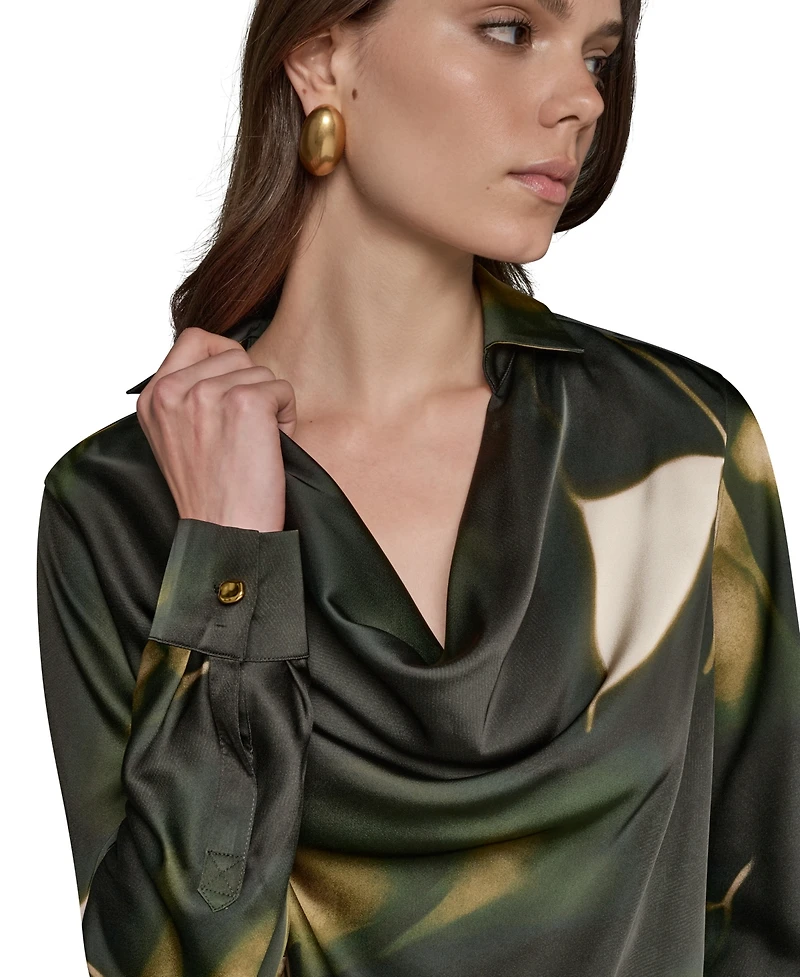Donna Karan New York Women's Printed Satin Long-Sleeve Top