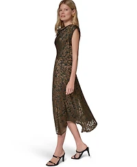 Donna Karan New York Women's Floral Vine Burnout Cowl Neck Dress