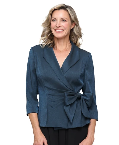 Alex Evenings Women's Shimmer Side-Tie 3/4-Sleeve Collared Blouse