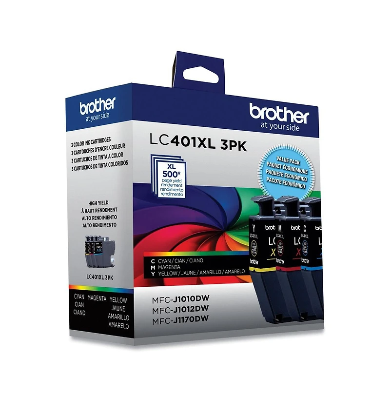 Brother LC401XL3PKS High-Yield 500-Page-Yield 3-Piece Ink Cartridges Compatible with Brother Mfc-J1010DW, Mfc-J1012DW, and Mfc-J1170DW