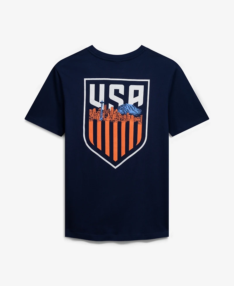 Uscape Apparel Men's and Women's Navy Host City U.s. Soccer x Seattle Crest 2026 T-Shirt