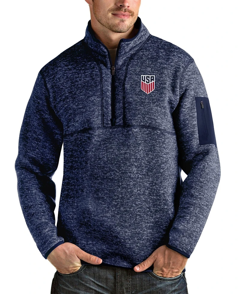 Antigua Men's Heather Navy Usmnt Fortune Quarter-Zip Pullover Sweatshirt