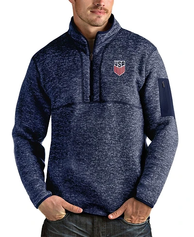 Antigua Men's Heather Navy Usmnt Fortune Quarter-Zip Pullover Sweatshirt
