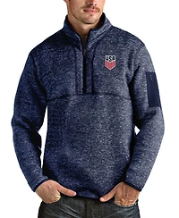 Antigua Men's Heather Navy Usmnt Fortune Quarter-Zip Pullover Sweatshirt