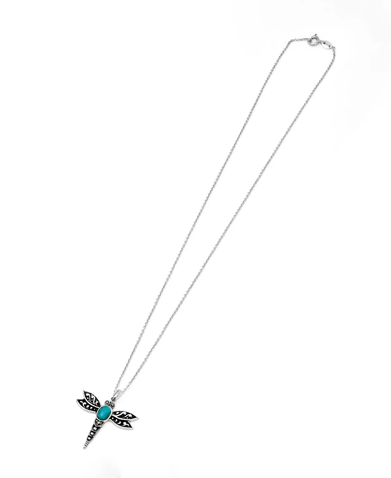 Macy's Enhanced Turquoise Oxidized Dragonfly Pendant Necklace