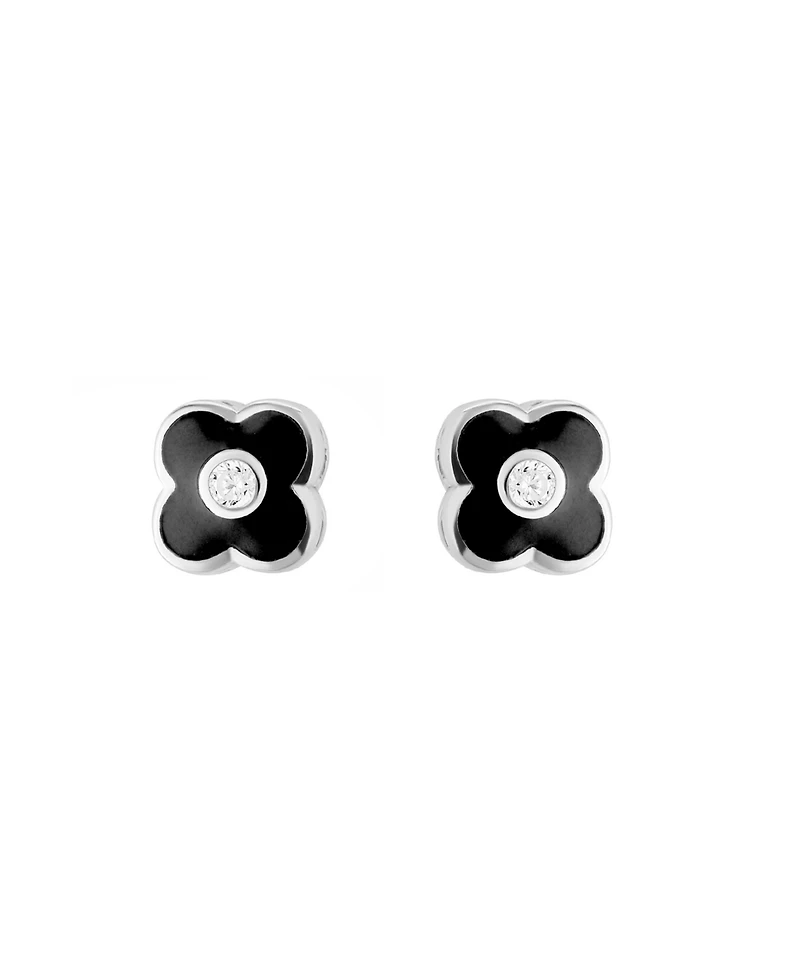 Macy's Black Enamel Clover with Cubic Zirconia Stud Earrings