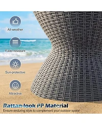 Yiortwo Outdoor Rattan Ice Cooler Bar Table with Extendable Tabletop and Drain Plug