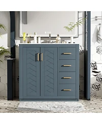 Busdays 36 Inch Bathroom Vanity without Top Sink Solid Wood Frame Freestanding Storage Cabinet with 3 Drawers and Doors Basin Not Included