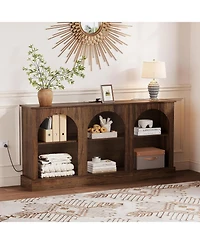 gaomon 63 Inch Mid Century Tv Stand, Console Table with Charging Station 3 Tier Media Console for Tv Up to 70 Inch, Living Room Entryway