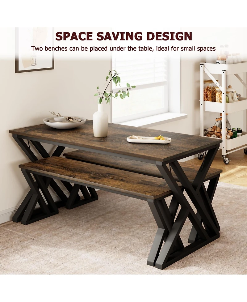 homfan Space Saving Dining Table Set for 4 - 44.8 inch Rectangular Kitchen and Dining Room Furniture with Benches