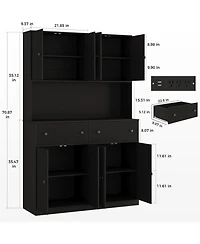 gaomon 47" Fluted Pantry Cabinet Countertop Charging Station 2 Drawers Adjustable Shelves