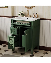 Busdays 24 Inch Bathroom Vanity with Top Sink Modern Storage Cabinet with 2 Drawers and a Tip Out Drawer Single Sink