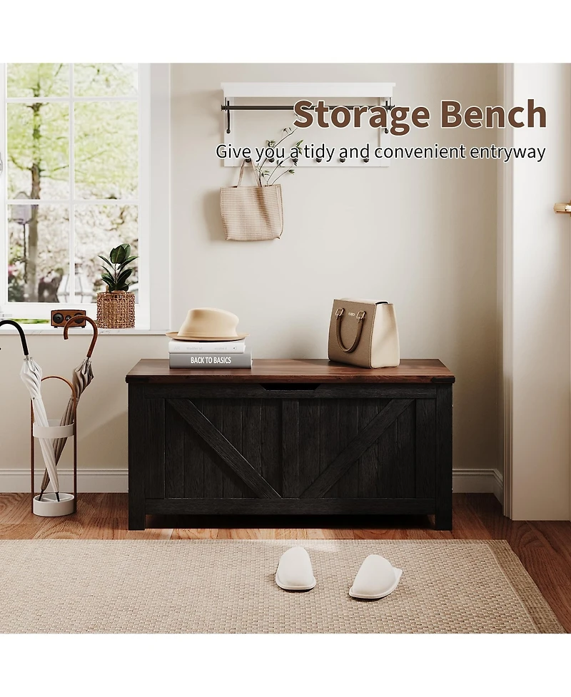 homfan Storage Bench, 39 Inch Wood Lift Top Entryway Organizer Chest with Slow Close Hinges, Coffee Table for Living Room