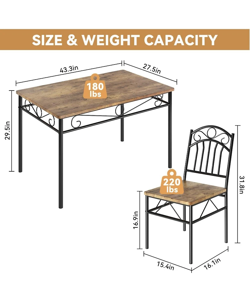 homfan Modern Dining Table Set for 4, Rectangular Kitchen Table and Chairs, Metal Frame Dining Set for Breakfast Nook, Dining Room, or Living Room