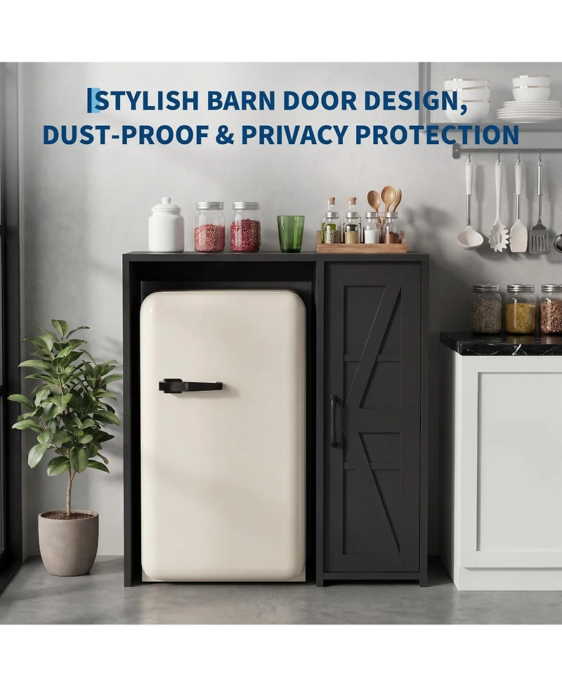 gaomon 37.4 Mini Fridge Cabinet Barn Door Outlet Space Saving Shelf Organizer