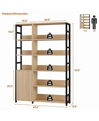 gaomon 5 Tier Bookshelf with Doors - 71.1" Industrial Display Standing Shelf Rack with Shelves and Metal Frame for Living Room, Office