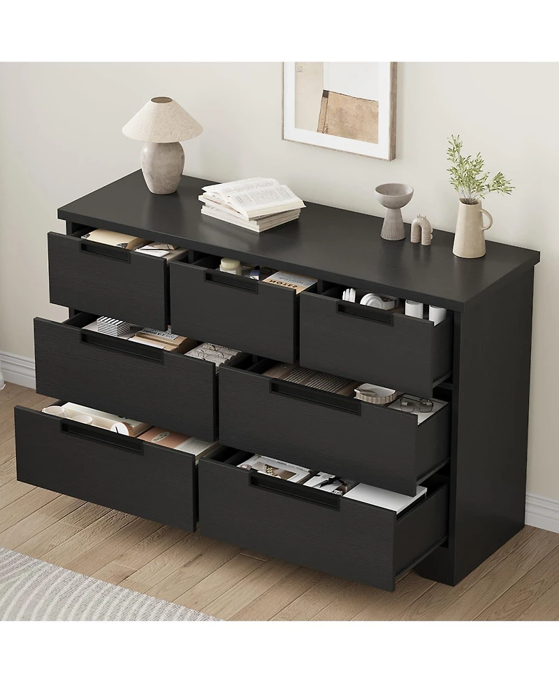 gaomon 7 Drawer Dresser for Bedroom, Natural Modern Double Dresser Organizer with Embedded Handles Design