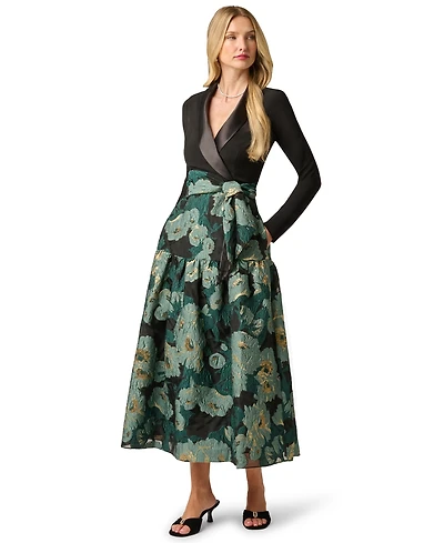 Adrianna Papell Women's Floral Jacquard V-Neck Dress