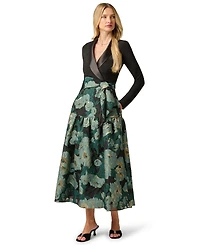 Adrianna Papell Women's Floral Jacquard V-Neck Dress
