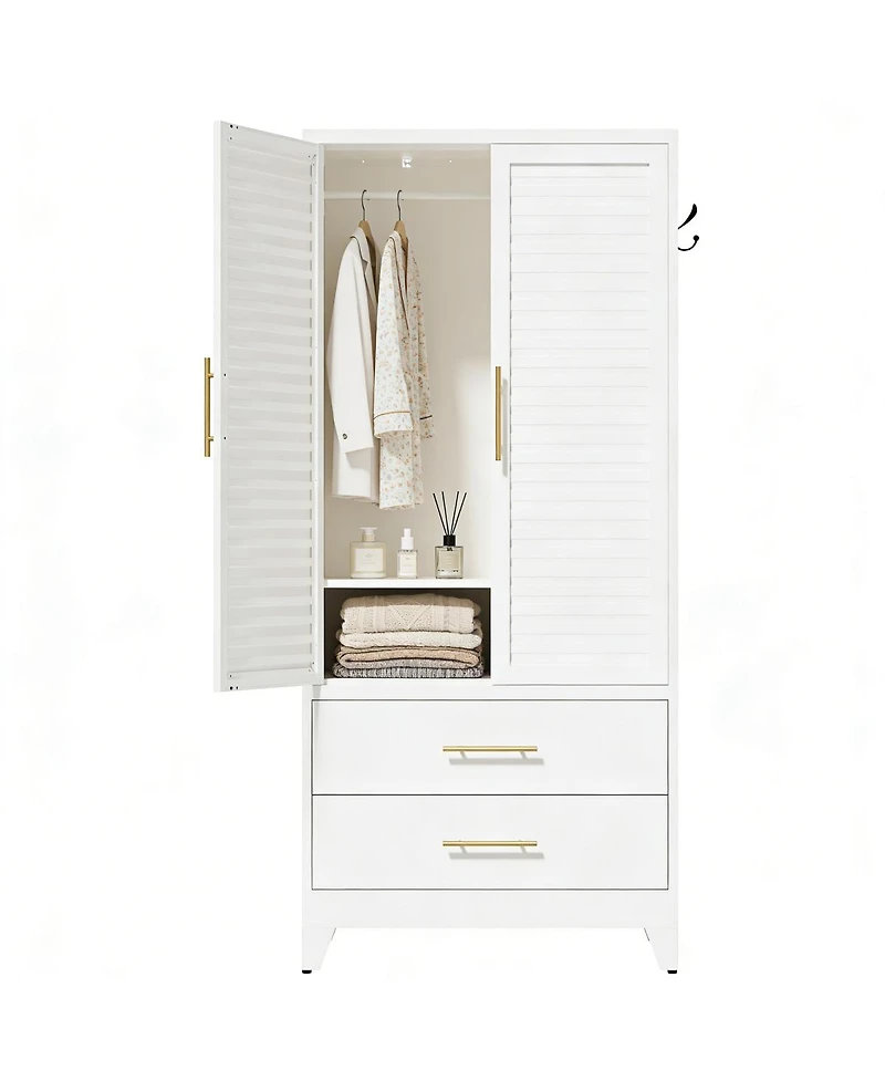 Streamdale Furniture 71 Inch Metal Wardrobe Closet with 2 Doors and Drawers