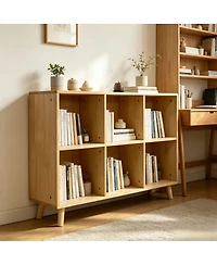 Streamdale Furniture 6-Cube Wooden Storage Shelf with Legs, Natural Solid Wood Cubby Organizer