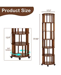 Streamdale Furniture 6-Tier Rotating Solid Wood Bookshelf Tower with Wheels