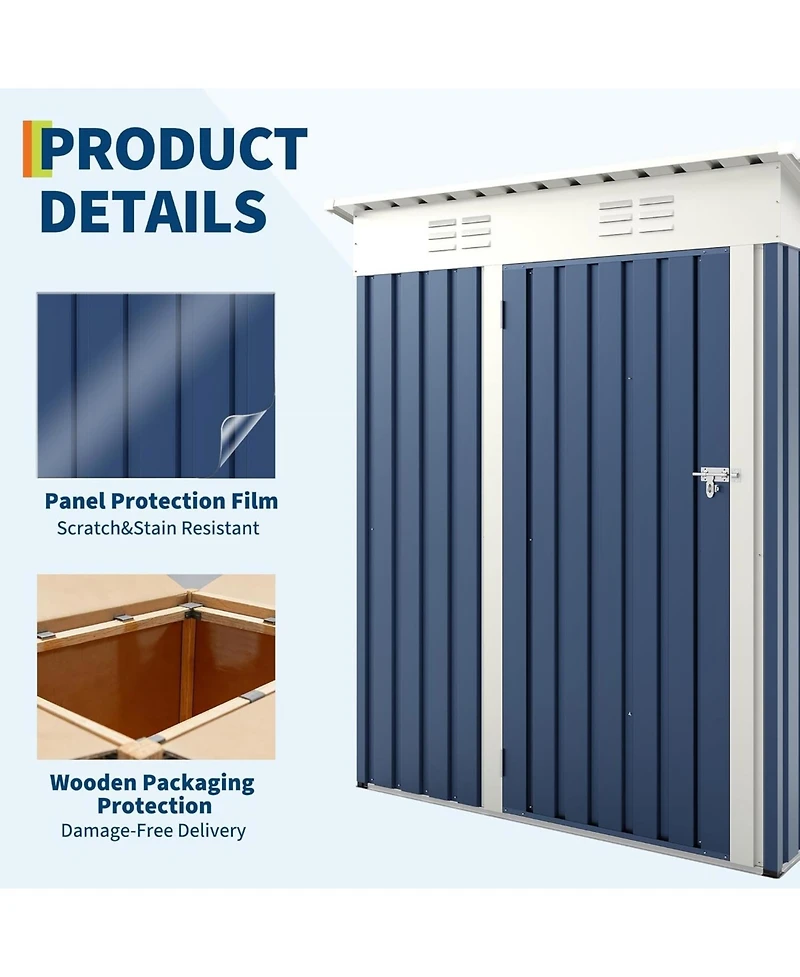 gaomon 5x3 feet Outdoor Storage Shed, 67 Cubic Feet Metal Tool Shed with Sloping Roof and Lockable Door, Compact Garden Shed for Backyard
