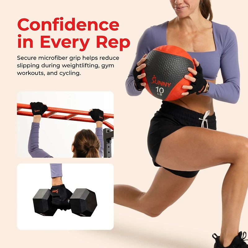 Sunny Health & Fitness Weightlifting Gloves, with Foam-Padded Palm and Enhanced Grip Control for Strength Training