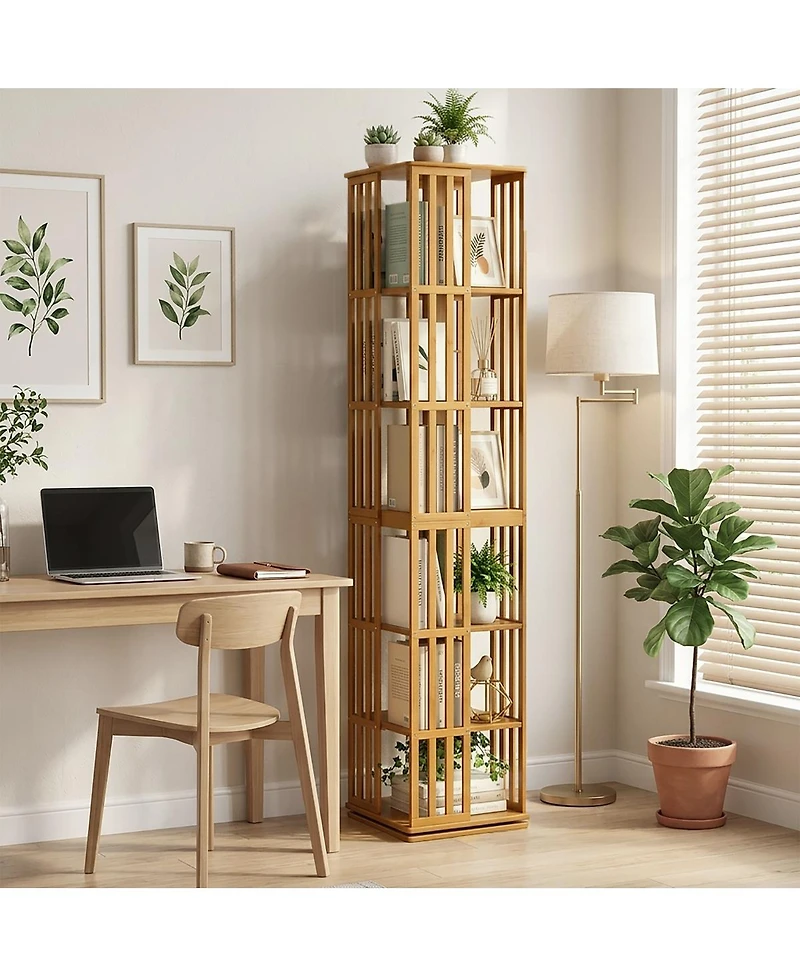 Streamdale Furniture 6-Tier 360 Rotating Bamboo Bookshelf Floor Standing Storage Rack