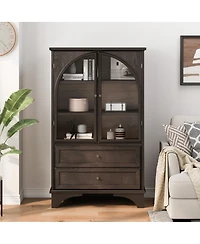 Streamdale Furniture 52.17"H Glass Door Display Cabinet with 2 Drawers and Adjustable Shelf