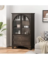 Streamdale Furniture 52.17"H Glass Door Display Cabinet with 2 Drawers and Adjustable Shelf