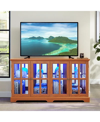 Streamdale Furniture Antique Four-Door Led Curio Display Cabinet with Glass Doors